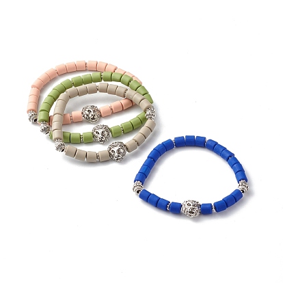 Handmade Polymer Clay Beads  Stretch Bracelets, with Tibetan Style Alloy Lion Head Beads