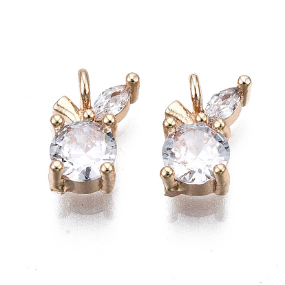 Brass Micro Pave Clear Cubic Zirconia Charms, Long-Lasting Plated, Cadmium Free & Lead Free, Apple