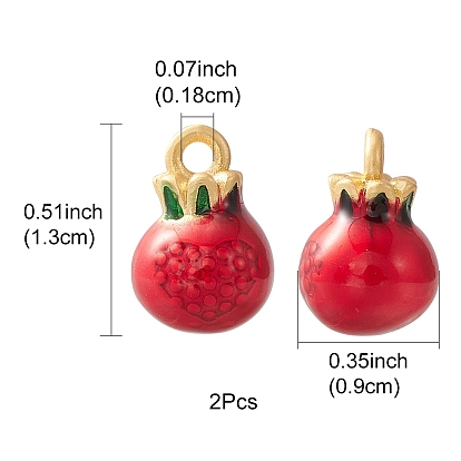 2Pcs Brass Enamel Charms, Imitation Fruit, Matte Gold Color, Pomegranate Charm