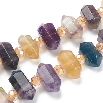 Natural Fluorite Beads Strands, Faceted, with Seed Beads, Bullet
