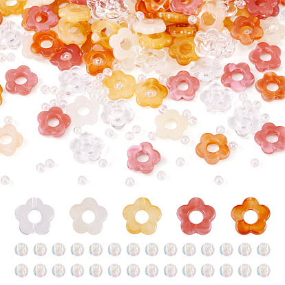 100 шт 5 цвета прозрачные акриловые бусины, цветок, два тона, с 100шт. акриловыми круглыми бусинами