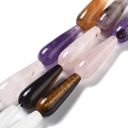Натуральный аметист, розовый кварц, тигровый глаз, кристалл кварца, зеленый авантюрин и сердолик, бусины, слеза