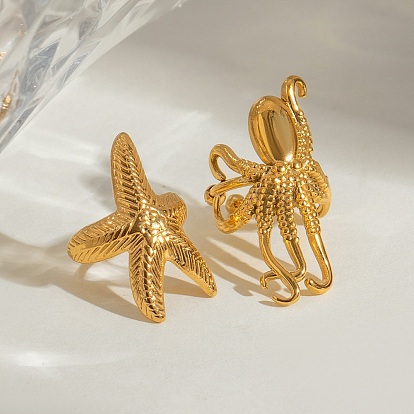 304 серьги-манжеты из нержавеющей стали, морская звезда и осьминог, слева и справа