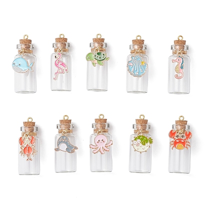 10 шт. подвески в виде стеклянных бутылок желаний из океана, с эмалевой фурнитурой из сплава и железной петлей, разнообразные