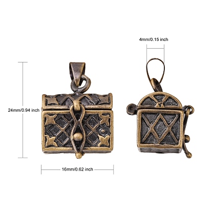 Brass Prayer Box Pendants, Rectangle, 16x24mm, Hole: 4mm