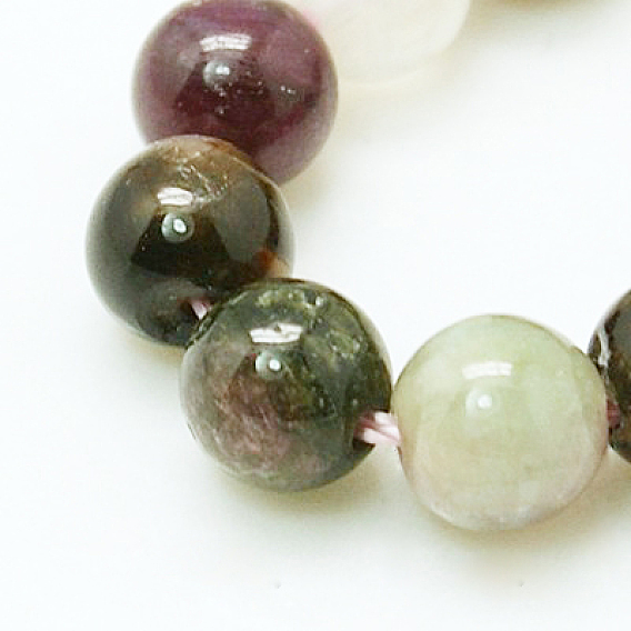 Tourmaline naturelle des perles brins, ronde, trou: 1~2 mm