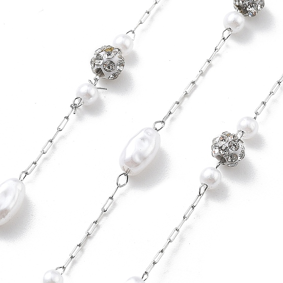 Цепочки из нержавеющей стали ручной работы 304, с ABS имитации жемчуга, пайки, рис, с катушкой