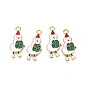 Rack Plating Alloy Enamel Pendants, Cadmium Free & Nickel Free & Lead Free, Light Gold, Christmas, Snowman with Drumming