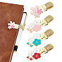 4Pcs 4 Styles Alloy Enamel Pen Clips with Iron Clip, Flower, Golden