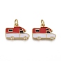 Brass Micro Pave Clear Cubic Zirconia Pendants, with Enamel and Jump Rings, Long-Lasting Plated, Camping Van/Caravan Shape