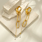 Irregular Hammered Brass Oval Link Chain Long Stud Dangle Earrings for Women, Nuggets