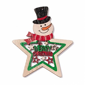 Christmas Spray Painted Wood Big Pendants, Snowman with Star