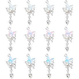 12 шт. 3 цвета серебряные подвески из сплава, стеклянные подвески-бабочки