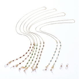 Chaînes de lunettes en laiton, tour de cou pour lunettes, avec des liens au lampwork en laiton mauvais œil, 304 fermoirs à pince de homard en acier inoxydable et extrémités en caoutchouc, or