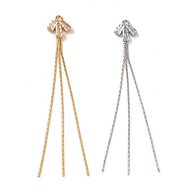 Brass Micro Pave Clear Cubic Zirconia Big Pendants, Leaf Tassel