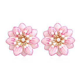 Charming Floral Earrings with Pink Oil Painted Blossoms - Fashionable and Cute Design