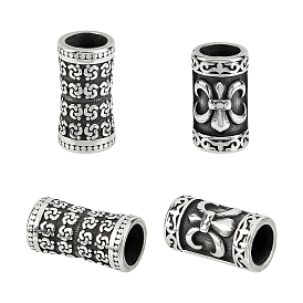 316 Stainless Steel Tube Beads, Large Hole Beads, Column with Flower