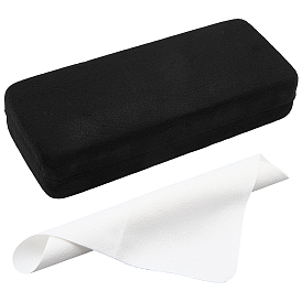 1 Étuis à lunettes rectangulaires en fer et velours, avec chiffon de nettoyage pour lunettes en fibre de daim pc