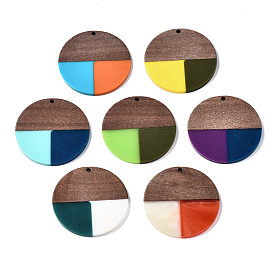 Resin & Walnut Wood Pendants, Flat Round