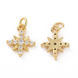 Brass Micro Pave Cubic Zirconia Pendants, Real 18K Gold Plated, with Jump Ring,  Star Charms