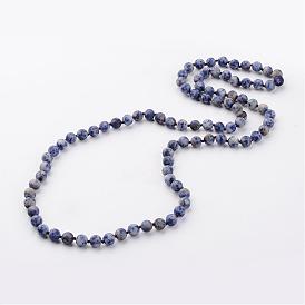 Natural Blue Spot Jasper Necklaces, Beaded Necklaces, Round, Frosted, 33 inch 