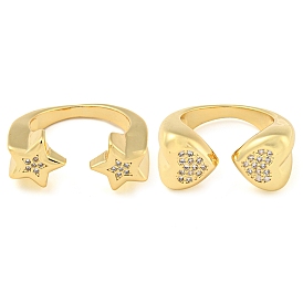 Brass Micro Pave Cubic Zirconia Open Finger Ring, Cadmium Free & Lead Free, Long-Lasting Plated, Real 18K Gold Plated