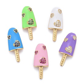 Brass Micro Pave Cubic Zirconia Enamel Pendants, Long-Lasting Plated, Lead Free & Cadmium Free, Ice Lolly