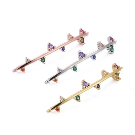 Brass Micro Pave Colorful Cubic Zirconia Links Connectors, Long-Lasting Plated, Rectangle