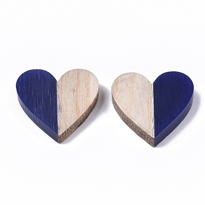 Resin & Wood Two Tone Cabochons, Heart