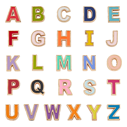 Legierung Emaille-Perlen, Alphabet, cadmiumfrei und bleifrei, Gemischte Farbe, Licht Gold