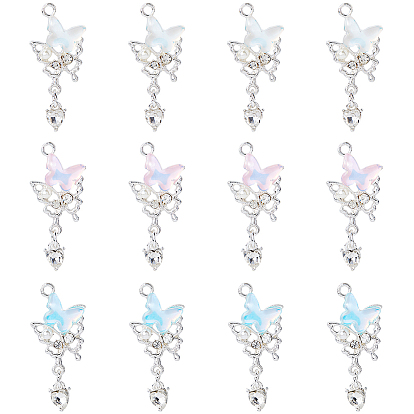 12 шт. 3 цвета серебряные подвески из сплава, стеклянные подвески-бабочки