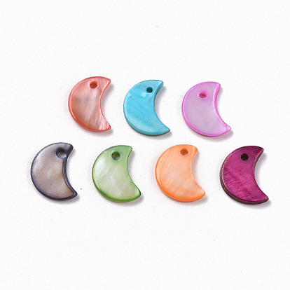 Natural Freshwater Shell Charms, Dyed, Moon