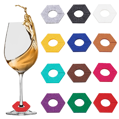 Benecreat 60 piezas 12 colores encantos de copa de vino de fieltro, hexágono