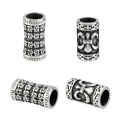 316 Stainless Steel Tube Beads, Large Hole Beads, Column with Flower