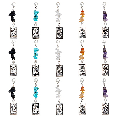 Прямоугольный кулон из сплава с узором Таро, украшение, с латунными застежками-карабинами и крошкой из драгоценных камней