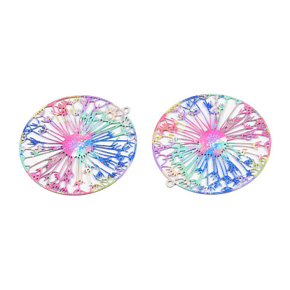 Spray Painted 430 Stainless Steel Filigree Pendants, Etched Metal Embellishments, Flat Round