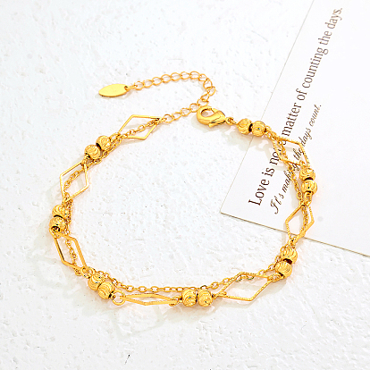 Винтажные пляжные двухслойные браслеты на ногу из латунной цепочки с ромбами для женщин