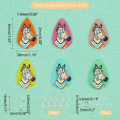 Kits de fabrication de boucles d'oreilles nbeads diy, y compris 24 pcs 6 couleurs pendentifs en acétate de cellulose (résine), 24 crochets de boucle d'oreille en fer et 30 anneaux de saut