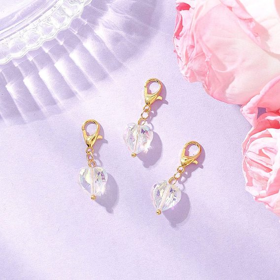 Стеклянные подвесные украшения в форме сердца, с цинковым сплавом застежками омаров коготь