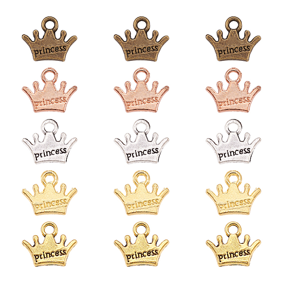 20шт 5 цвета цинковый сплав подвески, без кадмия и без свинца, корона со словом принцессы