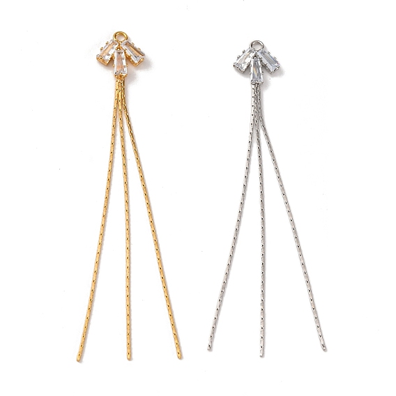 Большие подвески из латуни с микропейвом и прозрачным фианитом, кисточка из листьев