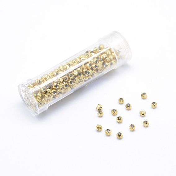 Brass Textured Beads, Real 18K Gold Plated, Round, Lead Free & Cadmium Free & Nickel Free