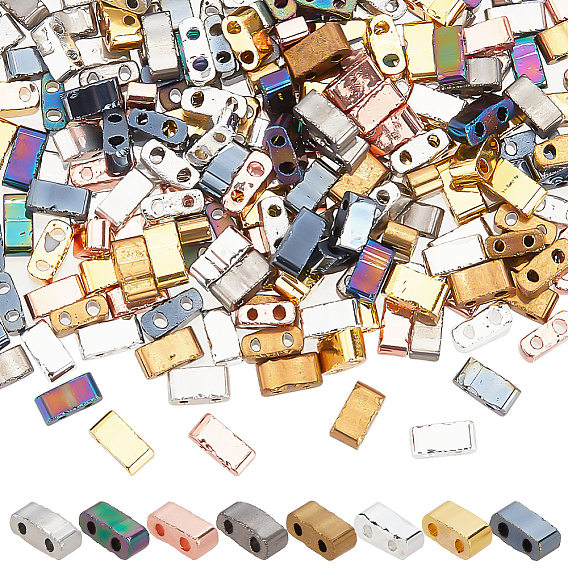 240шт 8 цвета стеклянный бисер с гальванопокрытием, металлических цветов, 2-луночное, прямоугольные