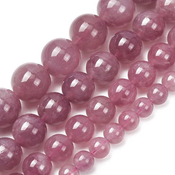 Hebras de cuarzo rosa de Madagascar púrpura natural, redondo liso, Grado A