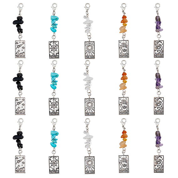 Прямоугольный кулон из сплава с узором Таро, украшение, с латунными застежками-карабинами и крошкой из драгоценных камней