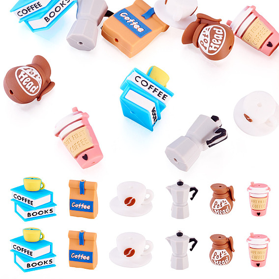 12 шт. 6 стили кофейная тема силиконовые бусины, фокусные бусы