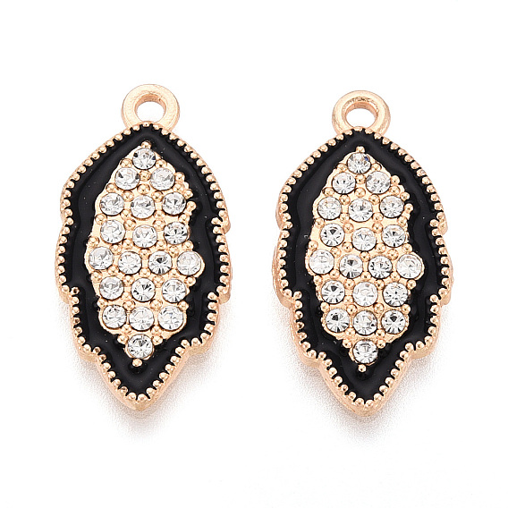 Подвески из эмали и сплава, с кристально горный хрусталь, без кадмия и без свинца, золотой свет, лист прелести