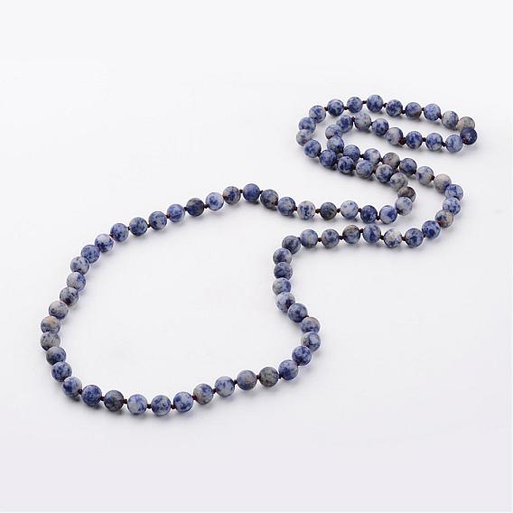 Natural Blue Spot Jasper Necklaces, Beaded Necklaces, Round, Frosted, 33 inch 