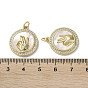 Gesture Theme Brass Micro Pave Cubic Zirconia Pendants, with Shell, Flat Round