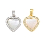Brass Micro Pave Clear Cubic Zirconia Pendants, with Shell, Heart Charms